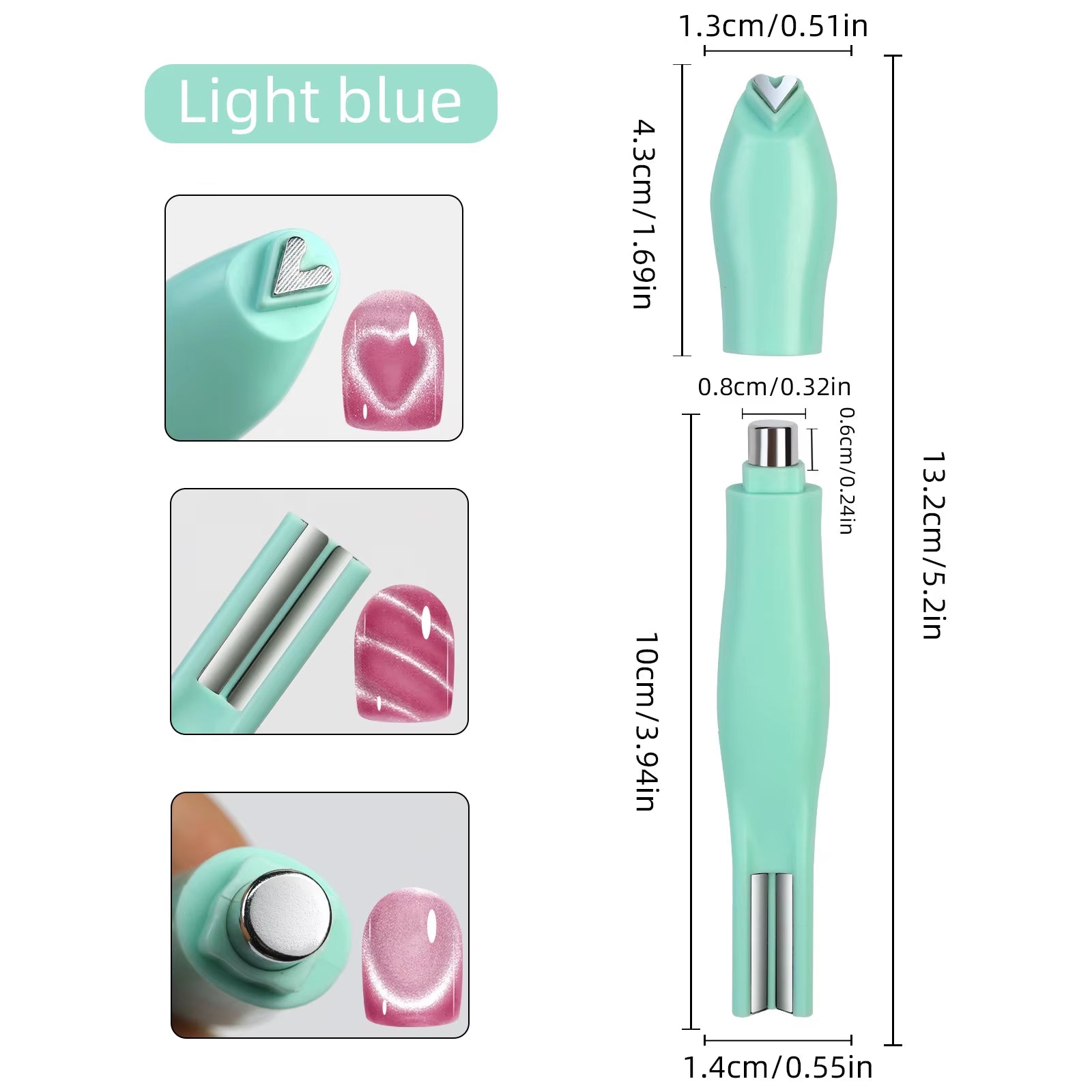 1Pcs 3-In-1 Heart Shape Cat Eye Nail Art Magnet Double Line Moon Snake Pattern French Nail Magnetic Pen Gel Polish Manicure Tool