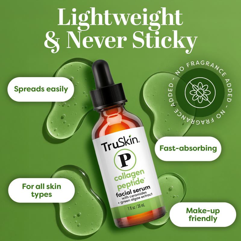 Truskin Collagen Peptide Serum with Ceramides & Green Algae Extract - Firming, Smoothing & Moisturizing Lightweight Serum for Strong, Healthy-Looking Skin