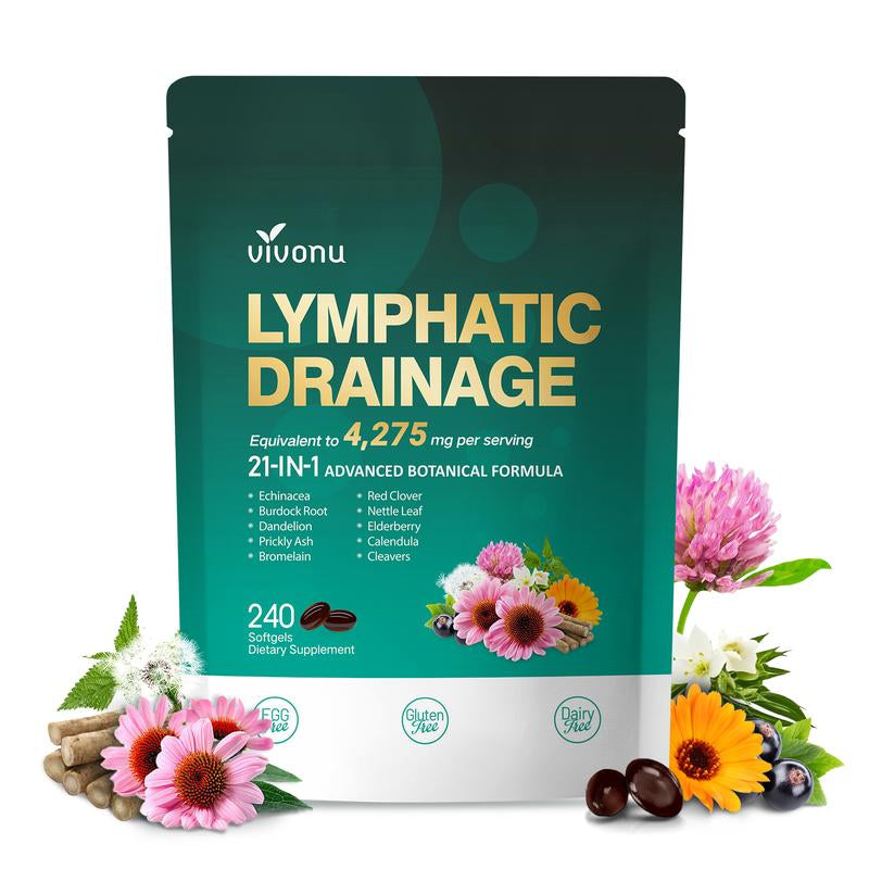 Vivonu Lymphatic- Supports Lymphatic Circulation | Detox & Reduces Swelling | Key Ingredients: Echinacea, Dandelion, Nettle, Burdock, Calendula, Red Clover | 240 Capsules | Supports Immune System & Metabolism