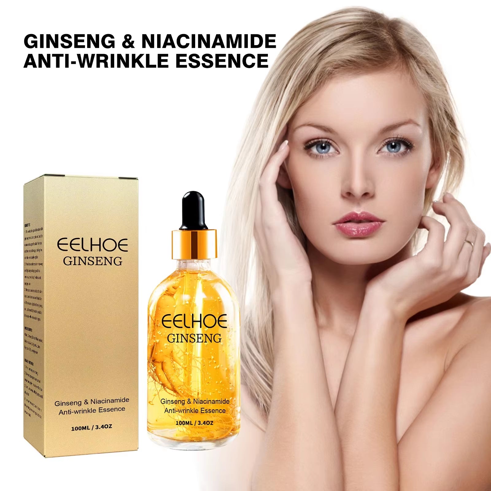 24K Gold Ginseng Serum anti Wrinkle Lifting Firming Fade Fine Lines Lightening Spot Hyaluronic Acid Nicotinamide Facial Essence