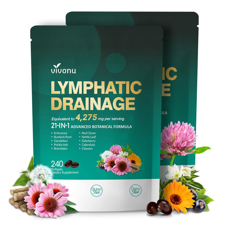 Vivonu Lymphatic- Supports Lymphatic Circulation | Detox & Reduces Swelling | Key Ingredients: Echinacea, Dandelion, Nettle, Burdock, Calendula, Red Clover | 240 Capsules | Supports Immune System & Metabolism