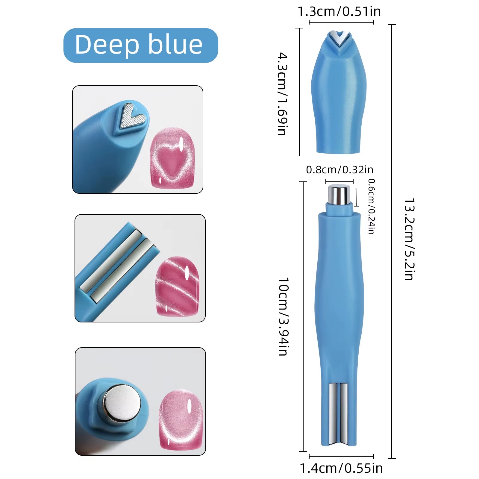 1Pcs 3-In-1 Heart Shape Cat Eye Nail Art Magnet Double Line Moon Snake Pattern French Nail Magnetic Pen Gel Polish Manicure Tool