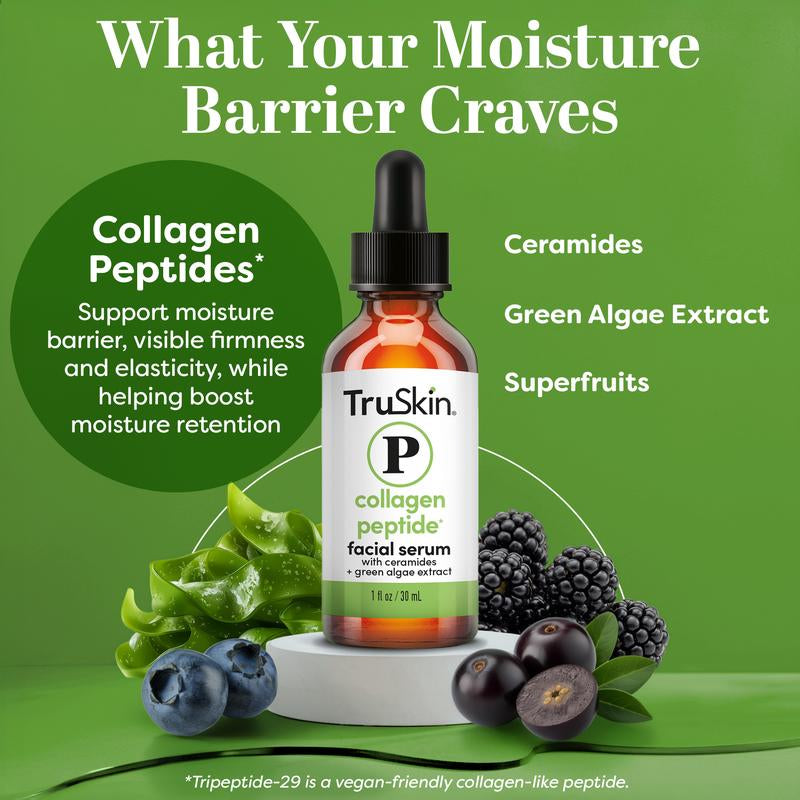 Truskin Collagen Peptide Serum with Ceramides & Green Algae Extract - Firming, Smoothing & Moisturizing Lightweight Serum for Strong, Healthy-Looking Skin