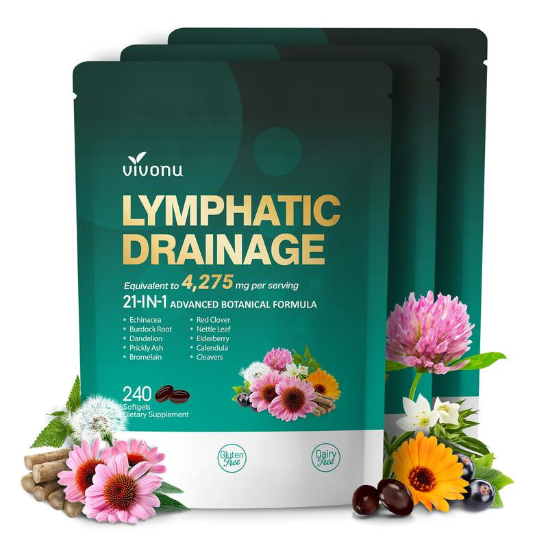 Vivonu Lymphatic- Supports Lymphatic Circulation | Detox & Reduces Swelling | Key Ingredients: Echinacea, Dandelion, Nettle, Burdock, Calendula, Red Clover | 240 Capsules | Supports Immune System & Metabolism